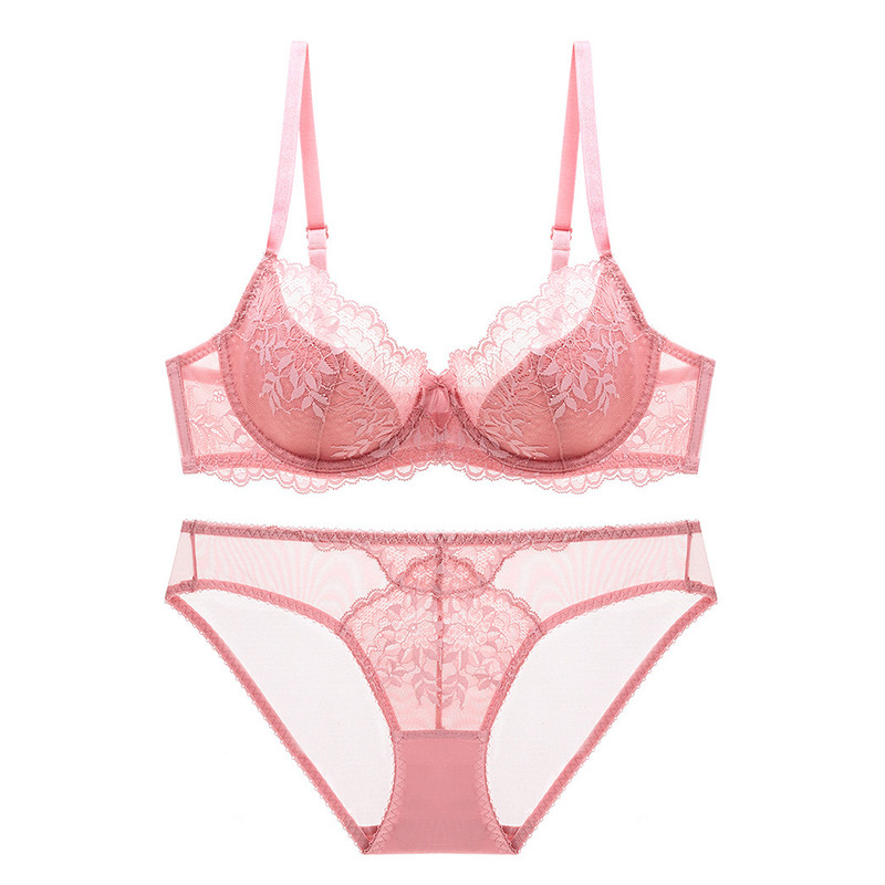 2021 Nou Set de sutien și chiloți cu căptușeală subțire, din dantelă din plasă, sexy, cu push-up, lenjerie de corp pentru femei, cupa ABCDE 95D