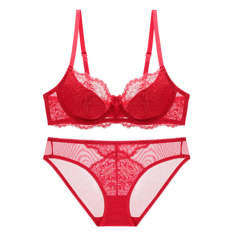 2021 Nou Set de sutien și chiloți cu căptușeală subțire, din dantelă din plasă, sexy, cu push-up, lenjerie de corp pentru femei, cupa ABCDE 95D
