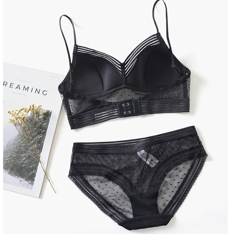 Σέξι U Backless Αόρατο Σετ σουτιέν Thin Cup Σετ ριγέ πουά από διχτυωτό σουτιέν και εσώρουχα χωρίς πέτρες Γυναικεία εσώρουχα