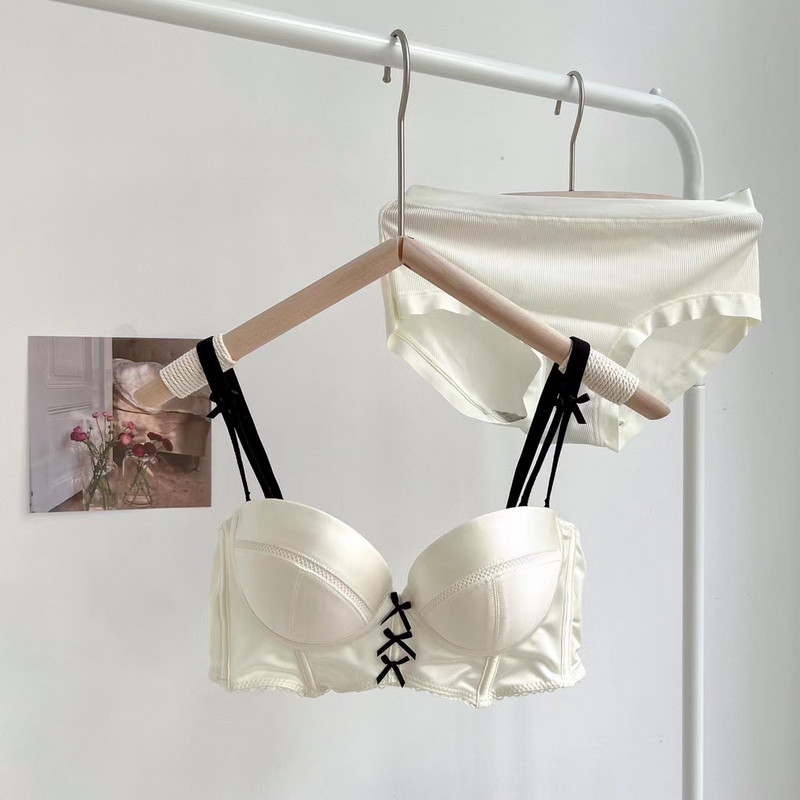 Pooltass Retro stiilis Olkaimeta rinnahoidja aluspüksid Komplektid Naiste Seksikas Aluspesu Väike rinnakorv Push Up Paks puuvillane pesu Tüdrukutele Intiimsed