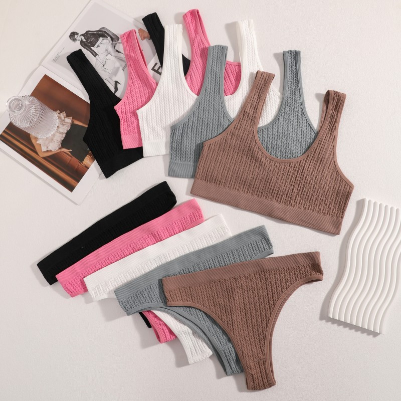 Γυναικείο Σετ σουτιέν χωρίς ραφή με ραβδώσεις Crop Tops Ψηλόμεση σλιπ Αθλητικά Εσώρουχα Συρματόσχοινα Δωρεάν Σετ σέξι σουτιέν σετ εσωρούχων