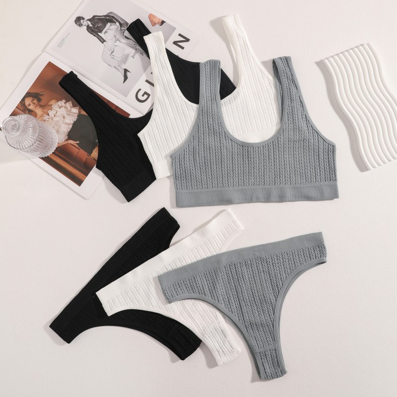 Γυναικείο Σετ σουτιέν χωρίς ραφή με ραβδώσεις Crop Tops Ψηλόμεση σλιπ Αθλητικά Εσώρουχα Συρματόσχοινα Δωρεάν Σετ σέξι σουτιέν σετ εσωρούχων