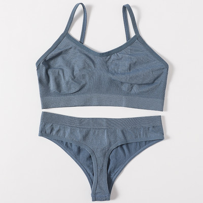 Set de sutien pentru femei Sutien fără cusături Thong cu talie joasă Top cu nervuri Set de lenjerie de fitness pentru femei Crop Top Set de lenjerie sexy de modă Bralette