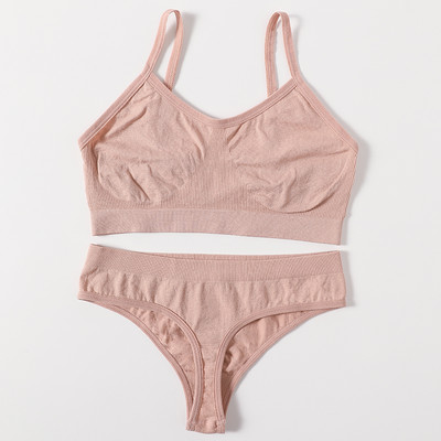 Set de sutien pentru femei Sutien fără cusături Thong cu talie joasă Top cu nervuri Set de lenjerie de fitness pentru femei Crop Top Set de lenjerie sexy de modă Bralette