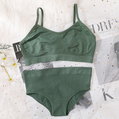 Set de sutien pentru femei Sutien fără cusături Thong cu talie joasă Top cu nervuri Set de lenjerie de fitness pentru femei Crop Top Set de lenjerie sexy de modă Bralette