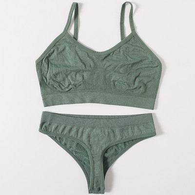 Set de sutien pentru femei Sutien fără cusături Thong cu talie joasă Top cu nervuri Set de lenjerie de fitness pentru femei Crop Top Set de lenjerie sexy de modă Bralette