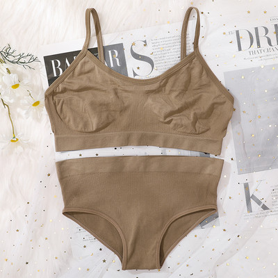 Set de sutien pentru femei Sutien fără cusături Thong cu talie joasă Top cu nervuri Set de lenjerie de fitness pentru femei Crop Top Set de lenjerie sexy de modă Bralette