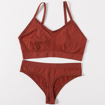 Set de sutien pentru femei Sutien fără cusături Thong cu talie joasă Top cu nervuri Set de lenjerie de fitness pentru femei Crop Top Set de lenjerie sexy de modă Bralette