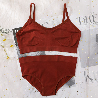 Set de sutien pentru femei Sutien fără cusături Thong cu talie joasă Top cu nervuri Set de lenjerie de fitness pentru femei Crop Top Set de lenjerie sexy de modă Bralette