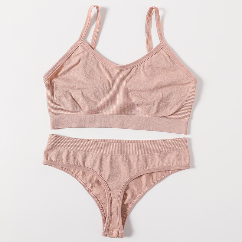 Set de sutien pentru femei Sutien fără cusături Thong cu talie joasă Top cu nervuri Set de lenjerie de fitness pentru femei Crop Top Set de lenjerie sexy de modă Bralette