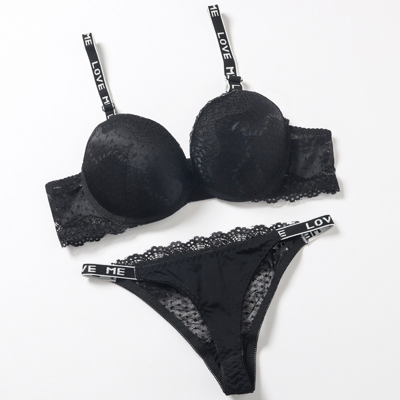 Set sutien Push Up Set sutien și chiloți din dantelă Set de lenjerie în V adânc de broderie pentru femei sexy Lenjerie intima destul de bună calitate