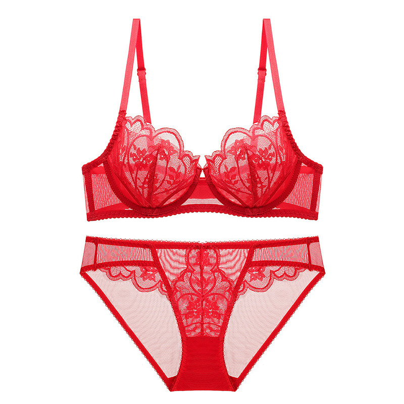 2021 Νέα Lace Ultra Thin Σετ σουτιέν Εσώρουχα με σέξι διχτυωτό διάφανο σετ εσώρουχα Γυναικεία Εσώρουχα Plus Size ABCDE Cup 95C 95D