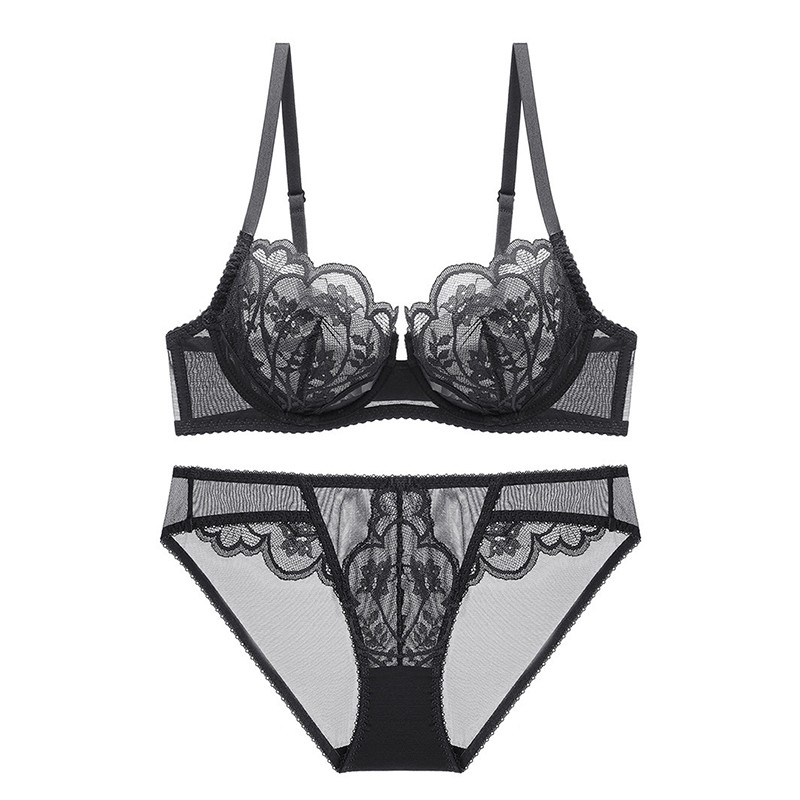 2021 Νέα Lace Ultra Thin Σετ σουτιέν Εσώρουχα με σέξι διχτυωτό διάφανο σετ εσώρουχα Γυναικεία Εσώρουχα Plus Size ABCDE Cup 95C 95D