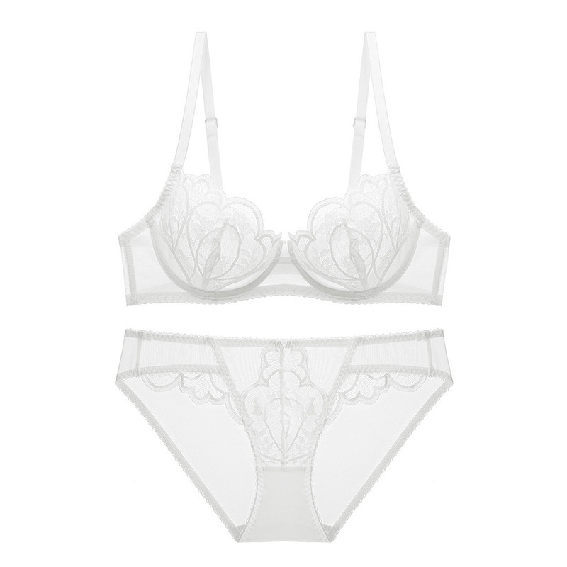 2021 Νέα Lace Ultra Thin Σετ σουτιέν Εσώρουχα με σέξι διχτυωτό διάφανο σετ εσώρουχα Γυναικεία Εσώρουχα Plus Size ABCDE Cup 95C 95D