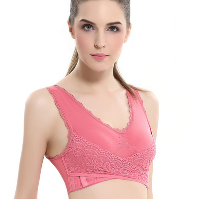 Αθλητικό σουτιέν Γυναικείο χωρίς ραφή Push Up Lace Edge μπροστινό σταυρό πλάι Κλείσιμο Yoga Fitness Crop Top Γυναικείο Περισσότερα μεγέθη Αθλητικά σουτιέν για γυναίκες