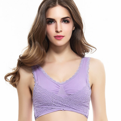 Αθλητικό σουτιέν Γυναικείο χωρίς ραφή Push Up Lace Edge μπροστινό σταυρό πλάι Κλείσιμο Yoga Fitness Crop Top Γυναικείο Περισσότερα μεγέθη Αθλητικά σουτιέν για γυναίκες