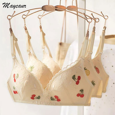 Moda Fructe Broderie Dantela Push Up Sutien Femei Franceză Sexy Triunghi Cupa Sutien Lenjerie Moale Fără Sârmă Lenjerie Femeie