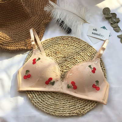 Moda Fructe Broderie Dantela Push Up Sutien Femei Franceză Sexy Triunghi Cupa Sutien Lenjerie Moale Fără Sârmă Lenjerie Femeie