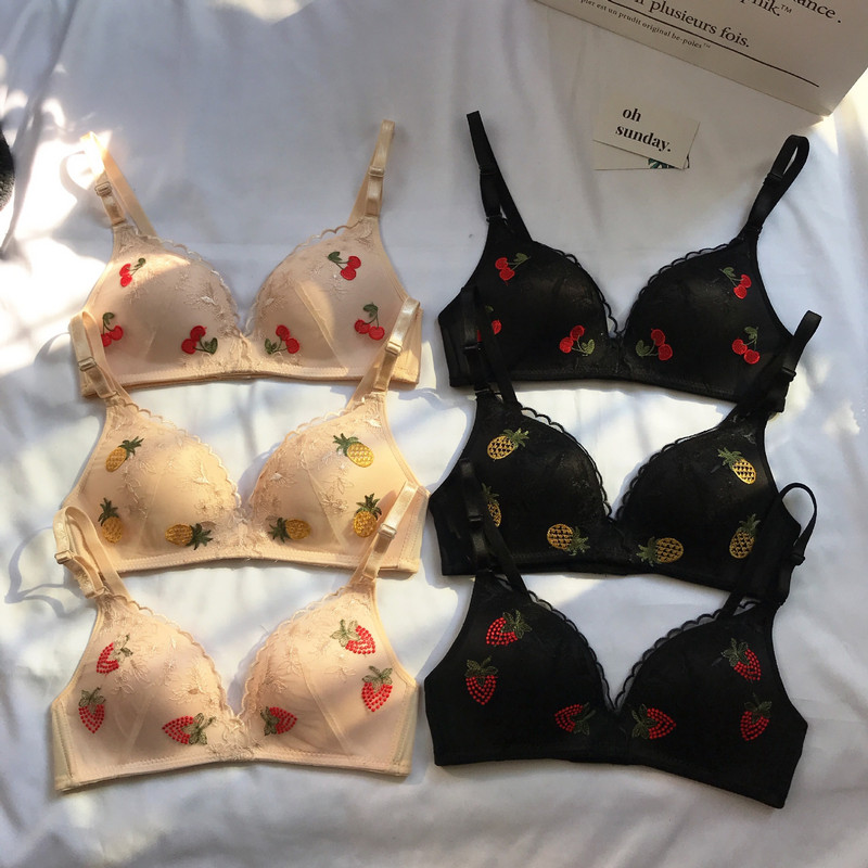 Moda Fructe Broderie Dantela Push Up Sutien Femei Franceză Sexy Triunghi Cupa Sutien Lenjerie Moale Fără Sârmă Lenjerie Femeie