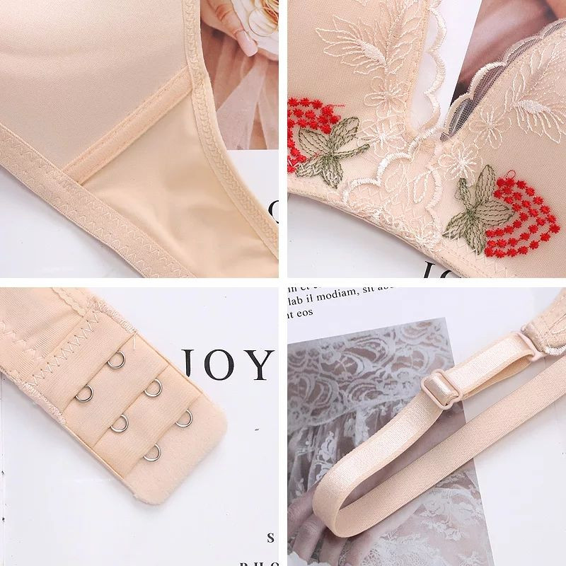 Moda Fructe Broderie Dantela Push Up Sutien Femei Franceză Sexy Triunghi Cupa Sutien Lenjerie Moale Fără Sârmă Lenjerie Femeie