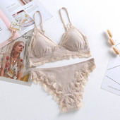 Set bralette din bumbac cu dungi cu lenjerie de dantelă cu inserții Sutien triunghi fără fir Cupă moale Seturi de sutien pentru fete Lenjerie pentru femei