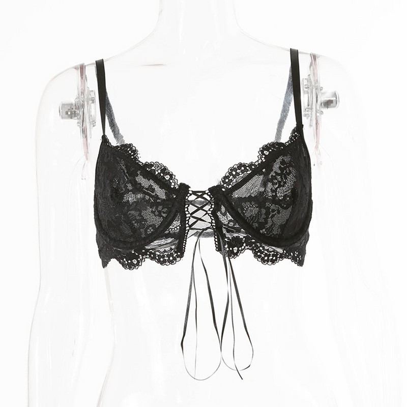 Sutien cu șnur Negru Galben Ultra subțire Lenjerie sexy Perspective Sutien pentru femei Dantela Floral 2021 Sutien fără fir fără sudură