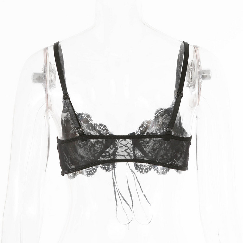 Sutien cu șnur Negru Galben Ultra subțire Lenjerie sexy Perspective Sutien pentru femei Dantela Floral 2021 Sutien fără fir fără sudură