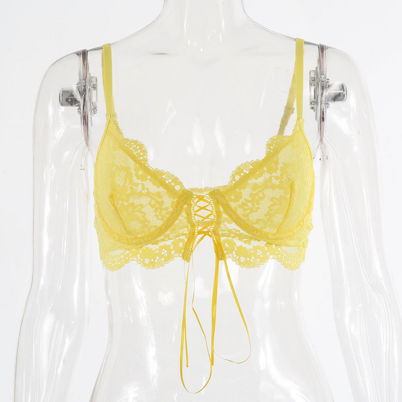 Sutien cu șnur Negru Galben Ultra subțire Lenjerie sexy Perspective Sutien pentru femei Dantela Floral 2021 Sutien fără fir fără sudură