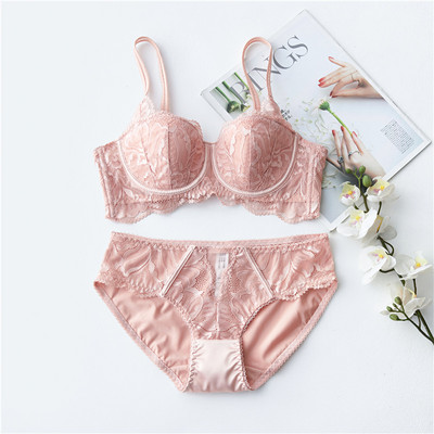 Set de sutien și chiloți cu jumătate de cupă cu căptușeală subțire din dantelă sexy franceză, cu push-up, intime pentru femei, lenjerie frumoasă sutien pentru fete