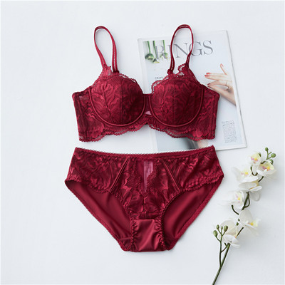 Set de sutien și chiloți cu jumătate de cupă cu căptușeală subțire din dantelă sexy franceză, cu push-up, intime pentru femei, lenjerie frumoasă sutien pentru fete