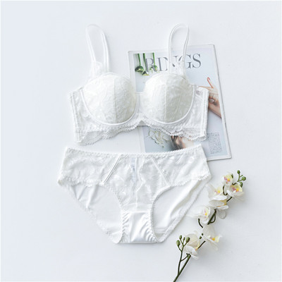 Set de sutien și chiloți cu jumătate de cupă cu căptușeală subțire din dantelă sexy franceză, cu push-up, intime pentru femei, lenjerie frumoasă sutien pentru fete