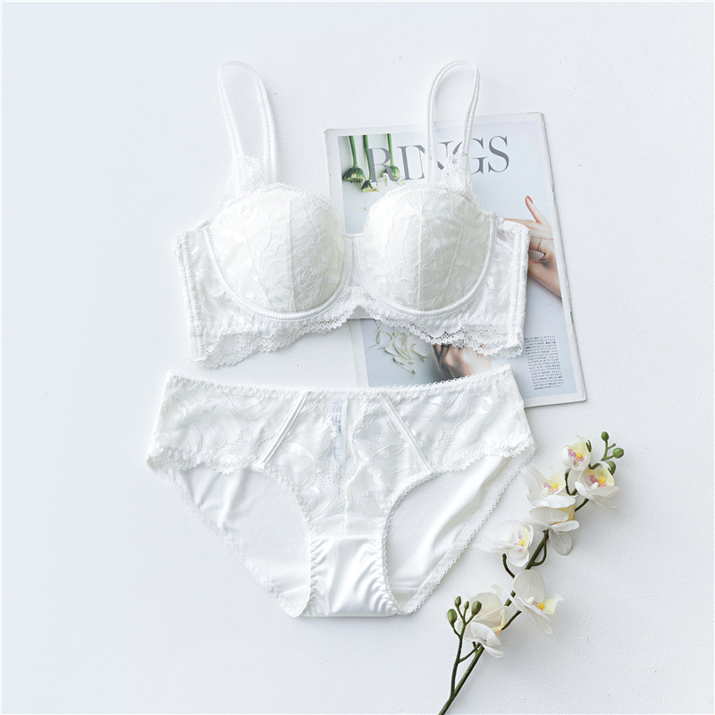 Set de sutien și chiloți cu jumătate de cupă cu căptușeală subțire din dantelă sexy franceză, cu push-up, intime pentru femei, lenjerie frumoasă sutien pentru fete