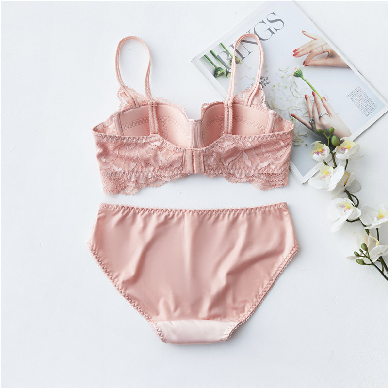 Set de sutien și chiloți cu jumătate de cupă cu căptușeală subțire din dantelă sexy franceză, cu push-up, intime pentru femei, lenjerie frumoasă sutien pentru fete