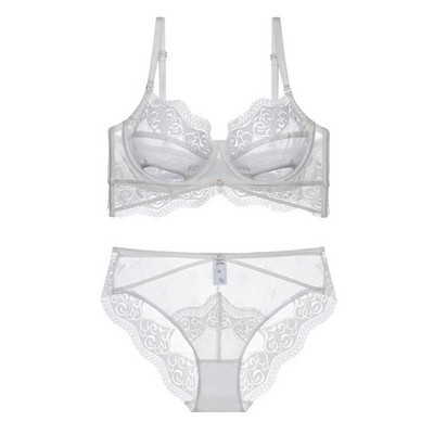 Set de sutien și chiloți din dantelă ultra subțire, sexy, transparent, lenjerie de corp Bandaj scobit Lenjerie de dimensiuni mari pentru femei 2022 nou