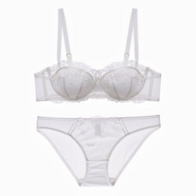Σετ εσώρουχα με λεπτή επένδυση Half Cup δαντέλα κέντημα σουτιέν και εσώρουχα με Push Up γυναικεία σέξι εσώρουχα Λευκά Μαύρα