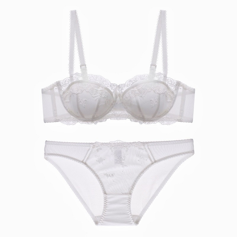 Σετ εσώρουχα με λεπτή επένδυση Half Cup δαντέλα κέντημα σουτιέν και εσώρουχα με Push Up γυναικεία σέξι εσώρουχα Λευκά Μαύρα