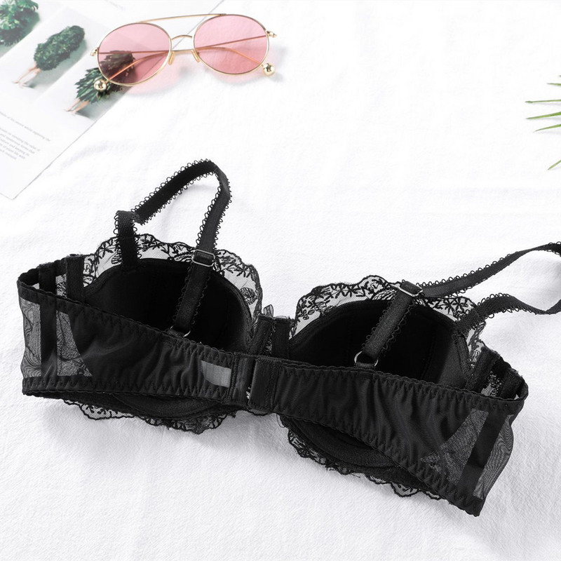 Σετ εσώρουχα με λεπτή επένδυση Half Cup δαντέλα κέντημα σουτιέν και εσώρουχα με Push Up γυναικεία σέξι εσώρουχα Λευκά Μαύρα
