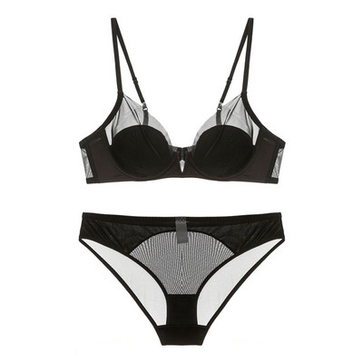 Deep V Plunge Satin Mesh Patchwork Σετ εσώρουχα με λεπτή γραμμή και εσώρουχα με σέξι γυναικεία εσώρουχα Push Up Νέες παραλαβές