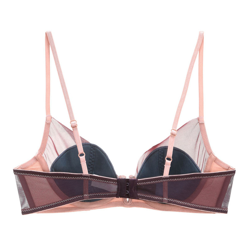 Deep V Plunge Satin Mesh Patchwork Σετ εσώρουχα με λεπτή γραμμή και εσώρουχα με σέξι γυναικεία εσώρουχα Push Up Νέες παραλαβές