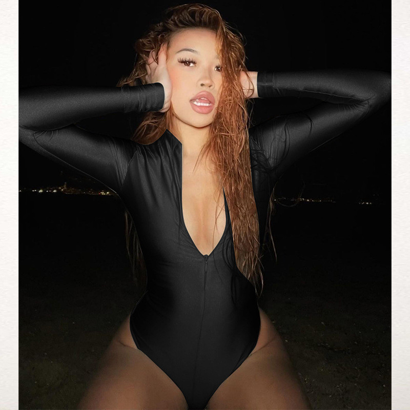 BKLD riided naistele, 2023. aasta talv, uus mood, seksikas tõmblukk, pikkade varrukatega topid Body, ööklubi riietus ühevärviline