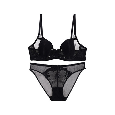 Seksi mrežasto patchwork prozirno tanko podstavljeno čipkasto grudnjak i komplet gaćica donje rublje s push up ženskim francuskim donjim rubljem