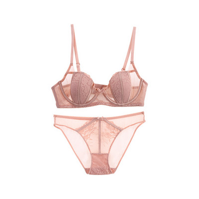Seksi mrežasto patchwork prozirno tanko podstavljeno čipkasto grudnjak i komplet gaćica donje rublje s push up ženskim francuskim donjim rubljem