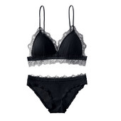 Sutien din bumbac cu dungi cu dantela cu căptușeală detașabilă Set sutien cu cupă triunghiulară fără fir Lenjerie intima cu dantelă Sutiene pentru fete Lenjerie pentru femei