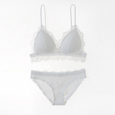 Sutien din bumbac cu dungi cu dantela cu căptușeală detașabilă Set sutien cu cupă triunghiulară fără fir Lenjerie intima cu dantelă Sutiene pentru fete Lenjerie pentru femei