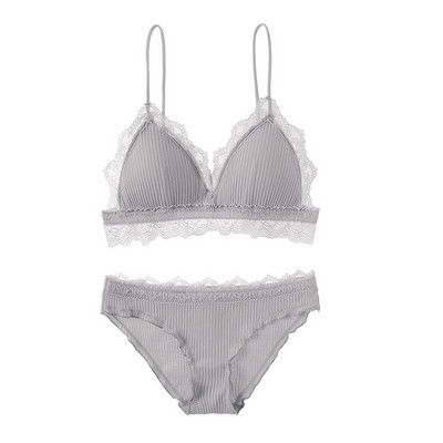 Sutien din bumbac cu dungi cu dantela cu căptușeală detașabilă Set sutien cu cupă triunghiulară fără fir Lenjerie intima cu dantelă Sutiene pentru fete Lenjerie pentru femei