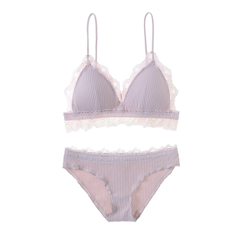 Sutien din bumbac cu dungi cu dantela cu căptușeală detașabilă Set sutien cu cupă triunghiulară fără fir Lenjerie intima cu dantelă Sutiene pentru fete Lenjerie pentru femei
