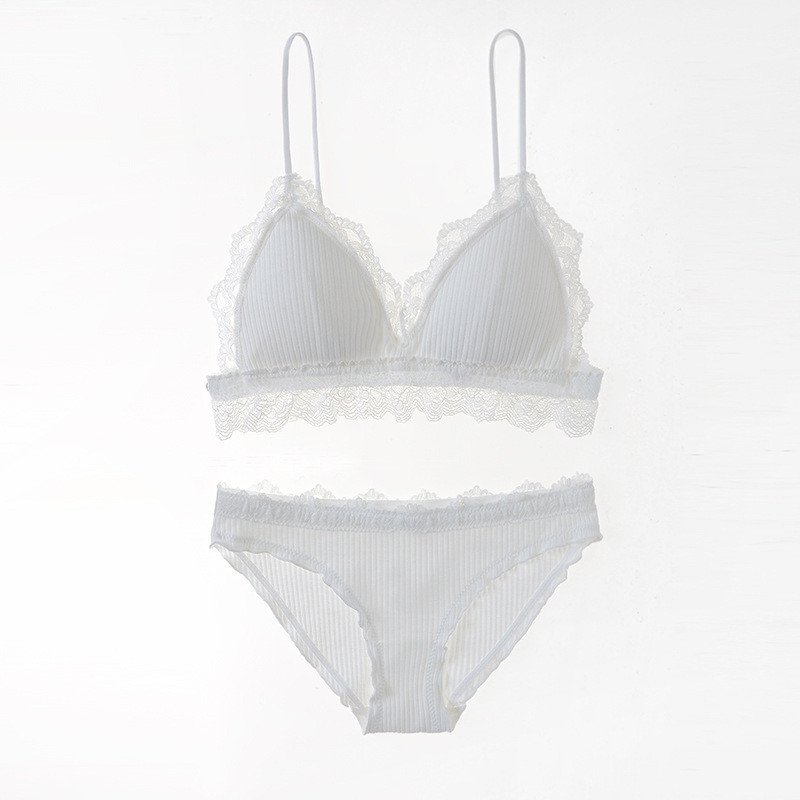 Sutien din bumbac cu dungi cu dantela cu căptușeală detașabilă Set sutien cu cupă triunghiulară fără fir Lenjerie intima cu dantelă Sutiene pentru fete Lenjerie pentru femei