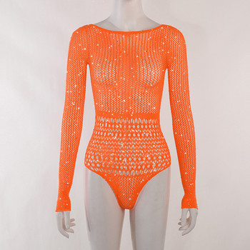 BKLD Есенни секси мрежести перспективни плетени бодита без гръб с издълбани кристали с дълги ръкави, есенни екипи, дамски