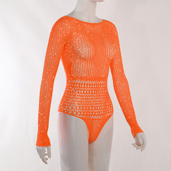 BKLD Есенни секси мрежести перспективни плетени бодита без гръб с издълбани кристали с дълги ръкави, есенни екипи, дамски