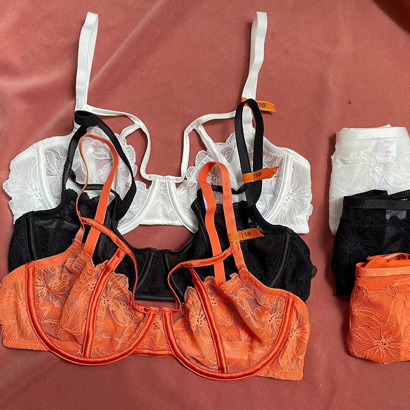 Set de sutien și slip transparent ultra subțire din dantelă scobită lenjerie intimă cu sârmă Femei Lenjerie sexy frumoasă